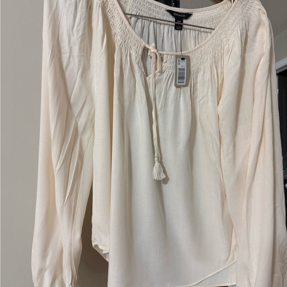 RW&CO. Off-White Blouse with Tassel Tie